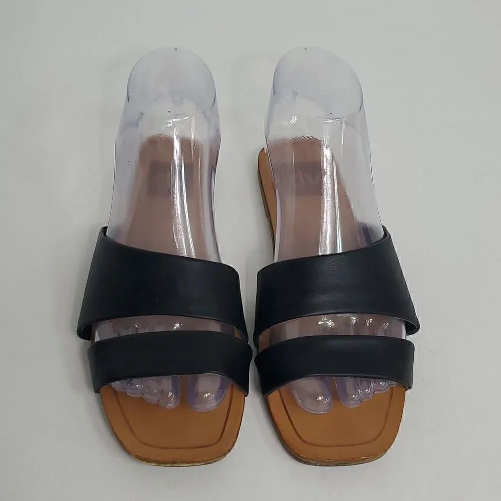 Dolce Vita Double Strap Aysmmetrical Faux Leather Slip-on Sandal Black Size 5.5